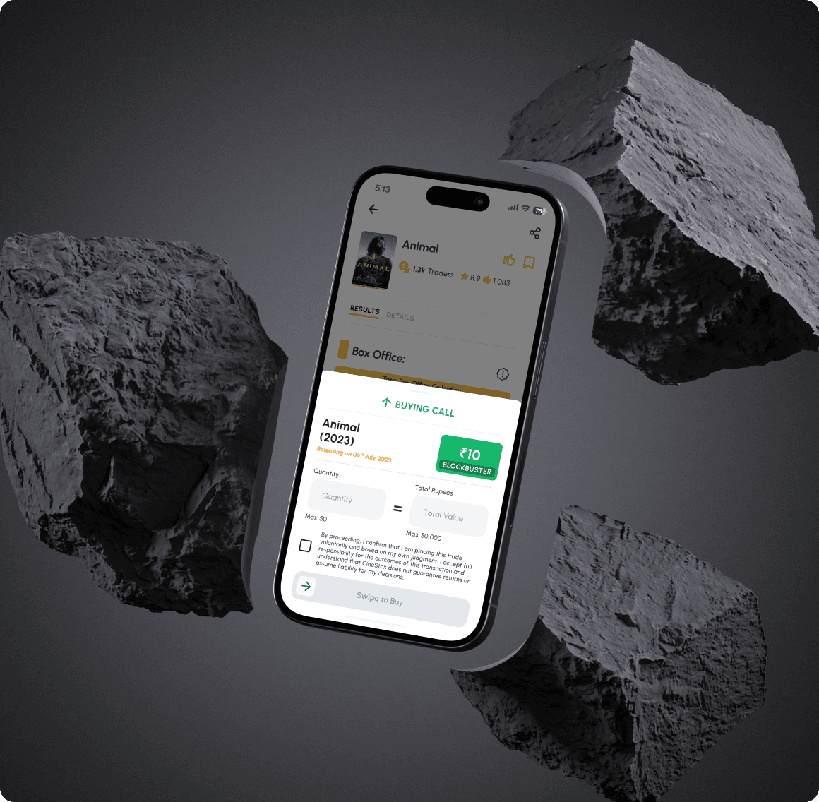 Buying Call: swipe to buy trade sheet