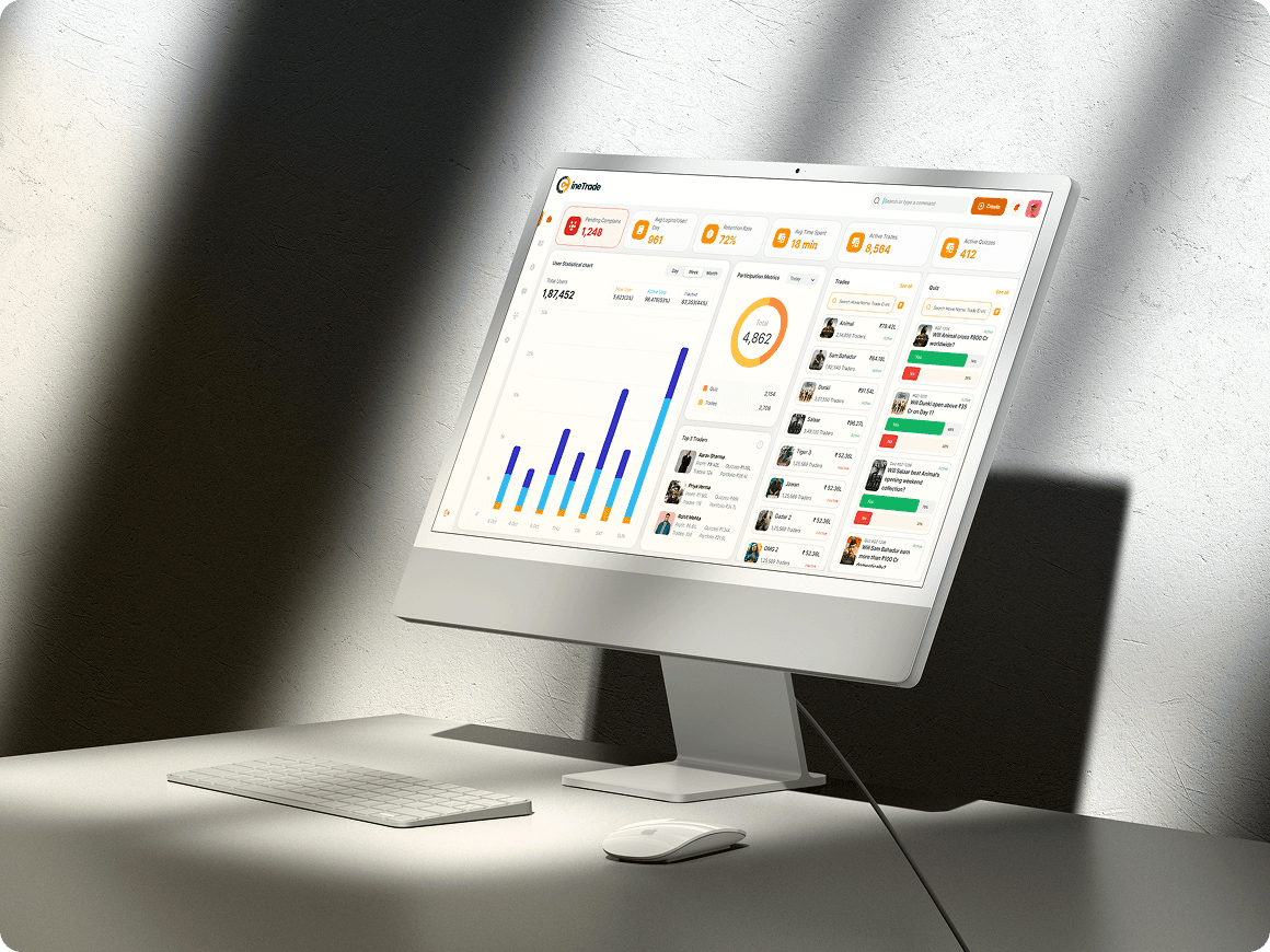 CineTrade: admin dashboard with user, trade and quiz analytics