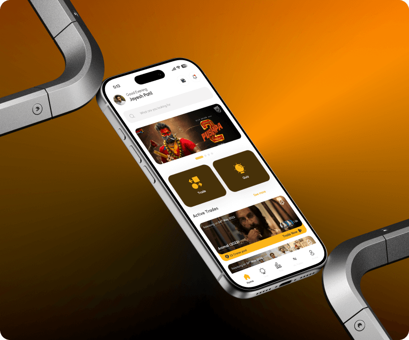CineTrade: home screen with active trades and trending movies
