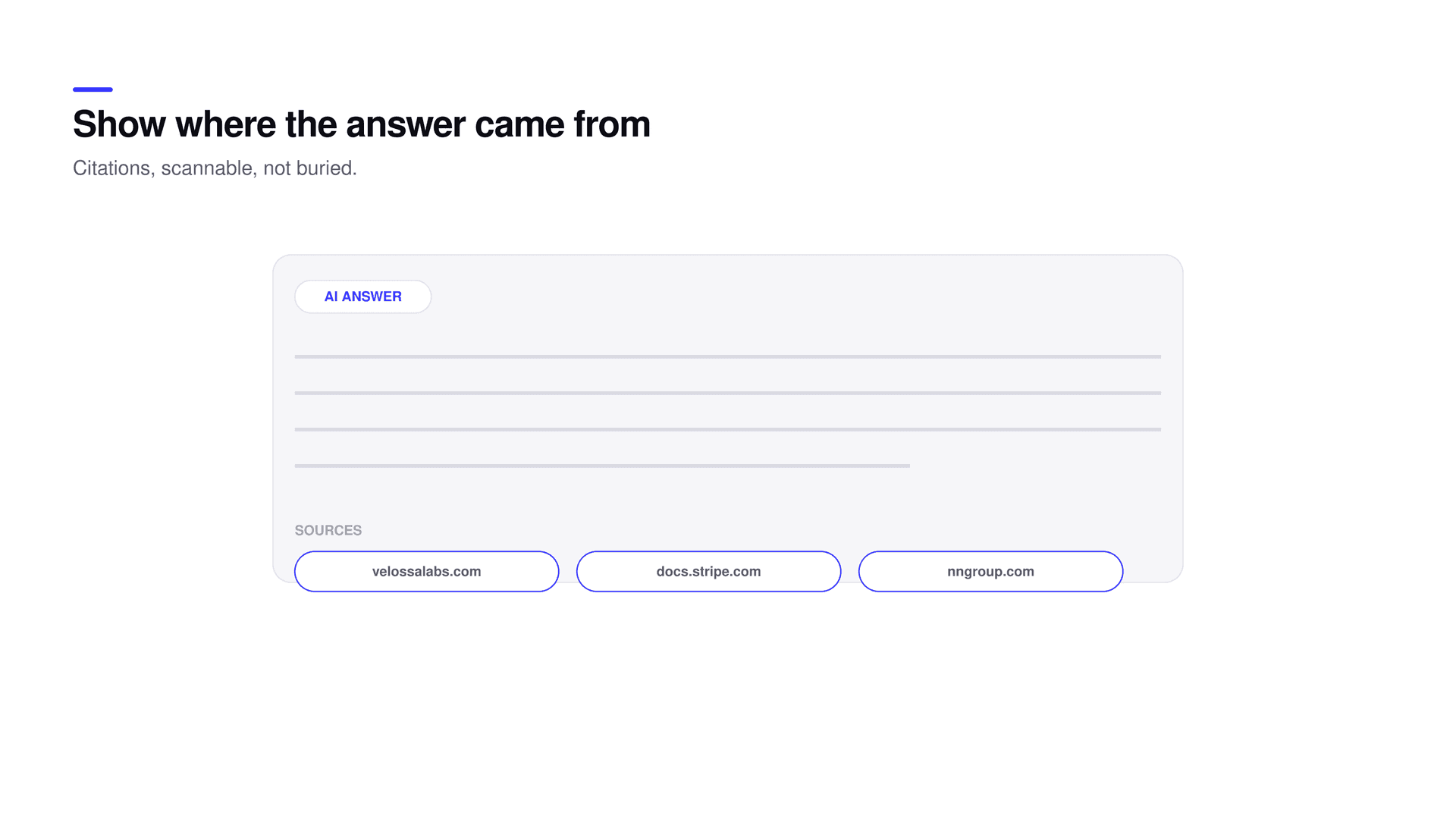 An AI answer with a scannable row of source citations underneath